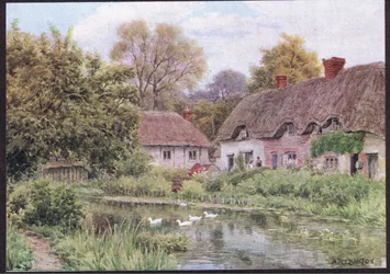 Cabañas en Lake, cerca de Salisbury, Wiltshire, de The Cottages and the Village Life of Rural England publicado por Dent & Sons Limited, 1912